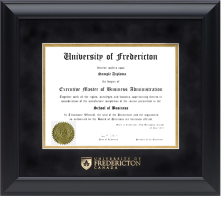 NEW! 120900 Satin black diploma frame with with black velvet top mat and gold bottom mat and gold foil embossing